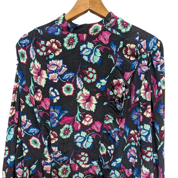 Isabel Marant Verikio Silk Floral Long Sleeve Ruffled Mini Dress Blue Purple 38 - Picture 4 of 7